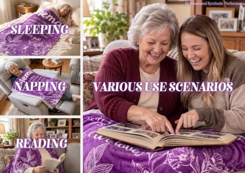 InnoBeta Mema Gift Flannel Throw Blanket 50x65 Purple Flowers - Cozy Grandma Gift for Mother's Day, Christmas, Birthday