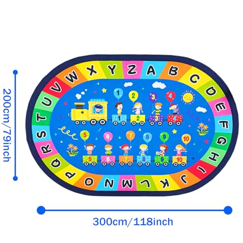 Large Oval Kids Alphabet Rug 6.5' x 10' - Educational Non-Slip Playroom Mat