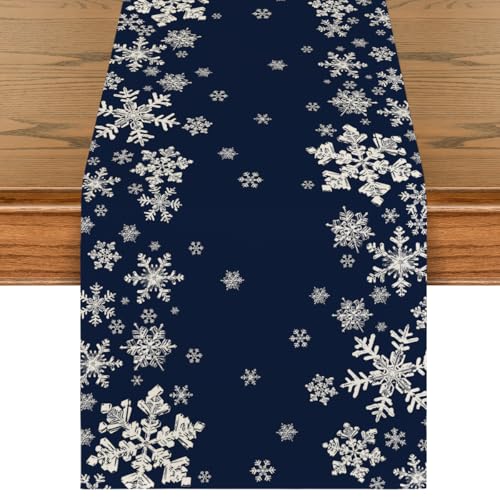 Snowflake Winter Table Runner 13x72 Inch Blue Holiday Home Decor