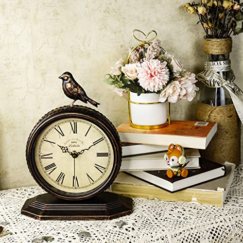 Vintage Metal Desk Clock, Silent Non-Ticking Farmhouse Table Clock