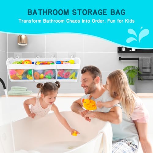 3-Compartment Hanging Bath Toy Organizer with Quick-Dry Mesh and Zippers