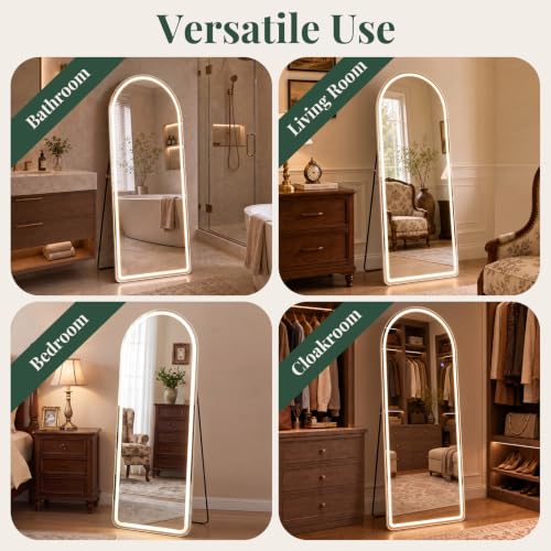20"x63" Arched LED Full Length Mirror, Dimmable Standing Floor Mirror