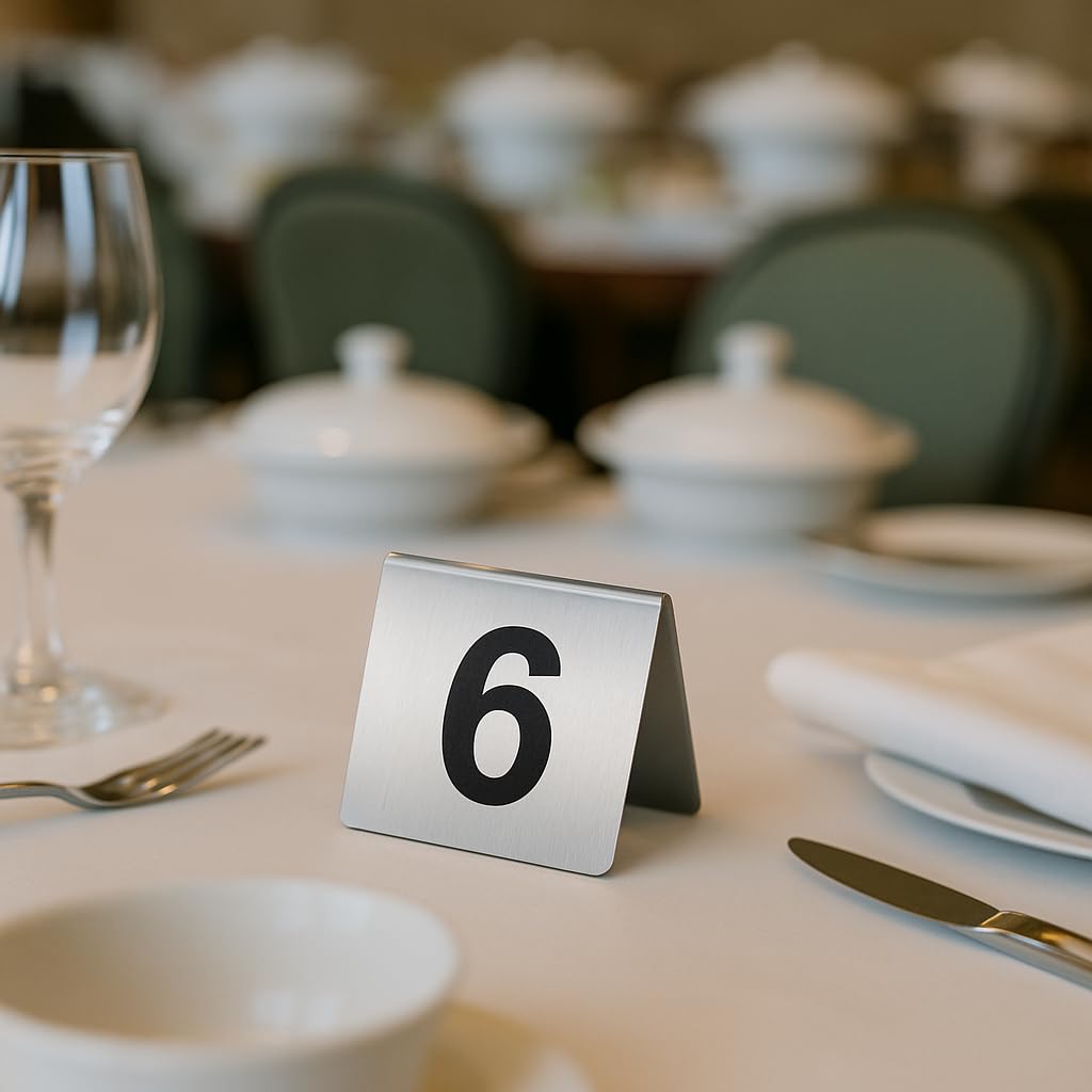 Stainless Steel Table Numbers 1-20, 2.76 x 2.76 Inch Tent Style Number Signs, Heavy-Duty Metal Table Number Cards for Restaurant, Cafe, Hotel, Large Clear Numbers, Waterproof and Rustproof