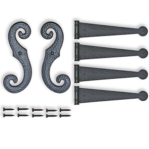 Perfect Shutters Black Decorative Hinges & S-Holdback Hooks for Exterior Shutters