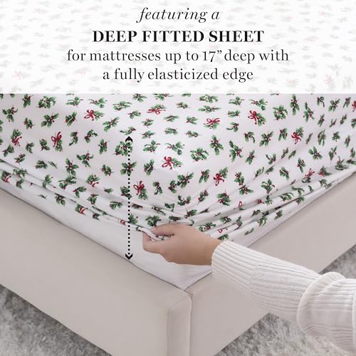 Holiday Boughs of Holly Cotton Flannel Sheet Set Twin - Red & Green