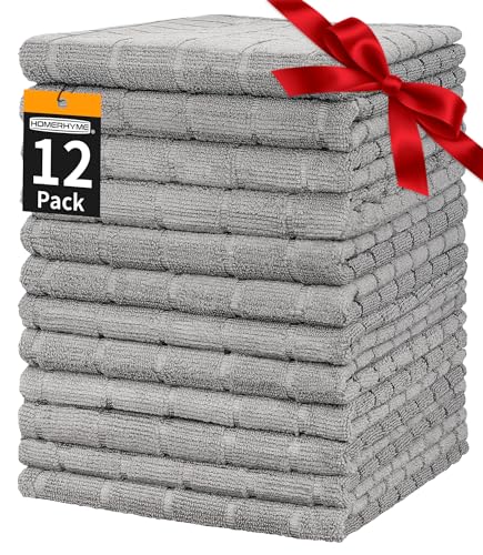 12-Pack Microfiber Hand Towels, 25 x 15 Inch Quick-Dry Grey Washcloths