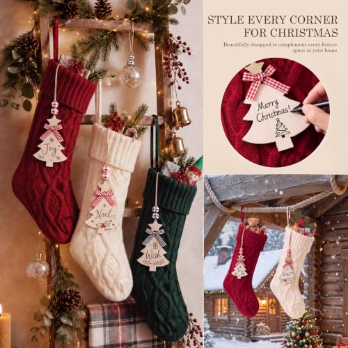 18-Inch Personalized Christmas Stockings 6-Pack with Name Tags - Red/Green/White Knit