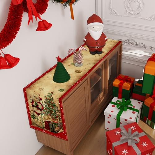 Jiudungs Vintage Christmas Table Runner 13x72 In for Holiday Dining
