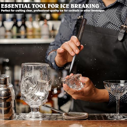Stainless Steel Ice Pick 6.8 Inch with Ebony Handle & Safety Cap - Perfect for Bar & Kitchen