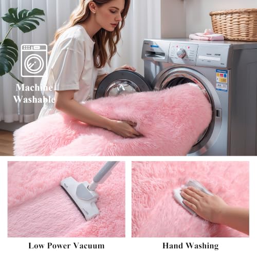 Pink Fluffy 4x6 Area Rug - Soft Washable Shaggy Carpet for Bedroom & Nursery