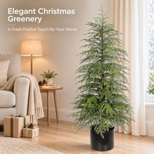Citilya 4ft Norfolk Pine Christmas Tree 2-Pack – Soft Touch Potted Artificial Trees, Green