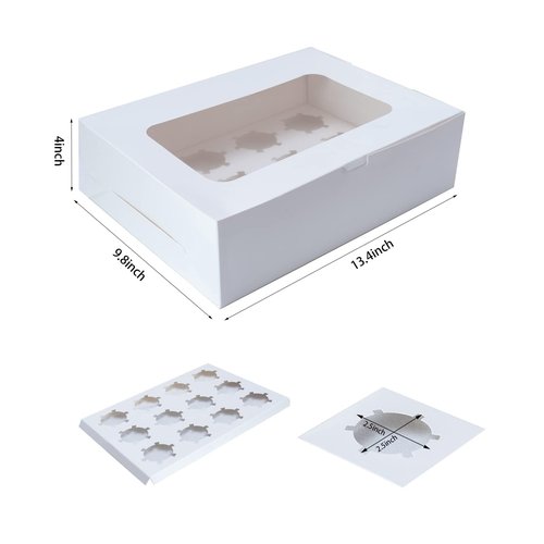 Yeplan 5 Packs Cupcake Boxes 12 Count,White Cupcake Carriers with Window,13.4x9.8x4 Inches Cookie Boxes,Cupcake Containers,Bakery Boxes