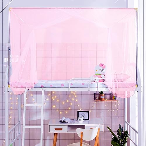 8-Corner Bed Canopy Curtain Pink Mosquito Netting for Single to King Beds