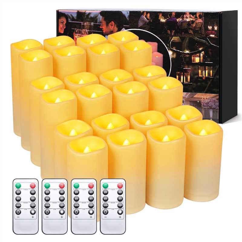 Kneeife Classic 24 Pack Flickering Flameless LED Candles Waterproof Remote Control, Warm White for Home & Holiday Decor