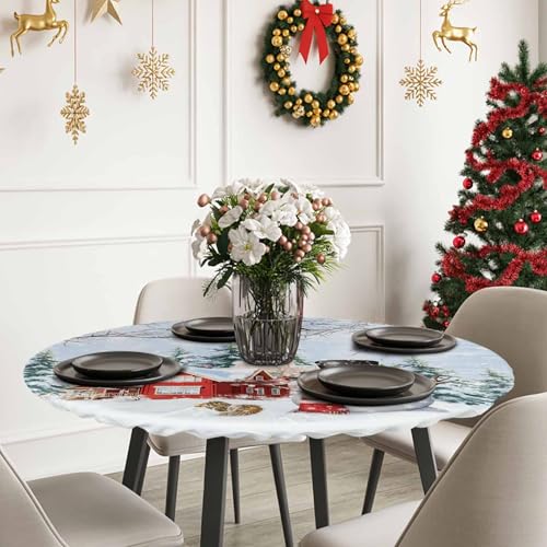 54 Inch Christmas Round Table Cover Elastic Waterproof Fitted Tablecloth – SEVENBABU