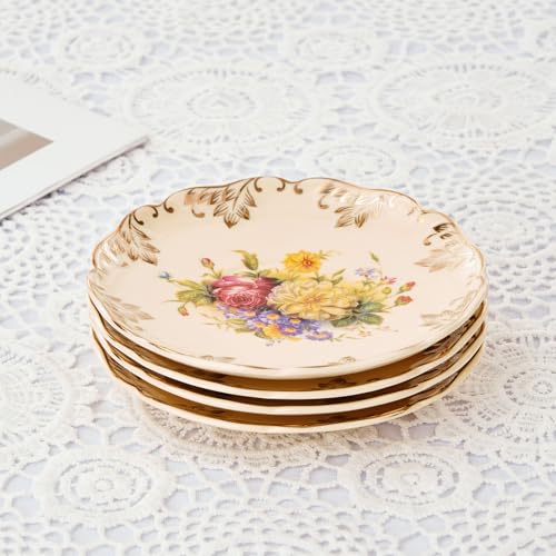 YOLIFE Floral Porcelain Tea Saucer Set of 4, 5.8 Inch Elegant Vintage Tea Plates