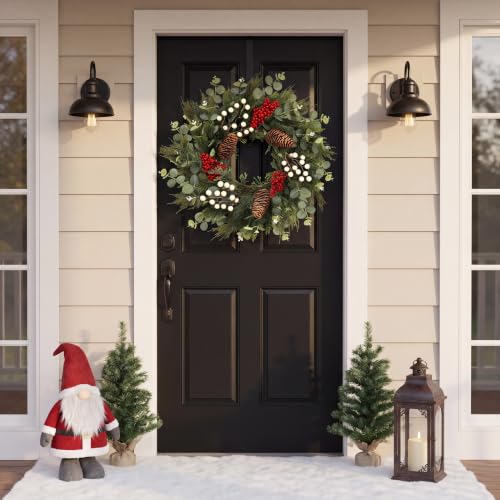 22-Inch Artificial Christmas Wreath for Front Door with Pinecones