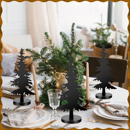 Black Metal Pine Tree Decor Set - Farmhouse Holiday Christmas Decorations