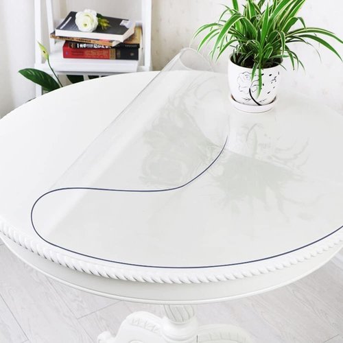 LinkGro Round Clear Table Cover Protector - Plastic PVC Vinyl Tablecloth for Dining Coffee End Tables - Easy Clean Wipeable Waterproof Circle 51 Inch Diameter