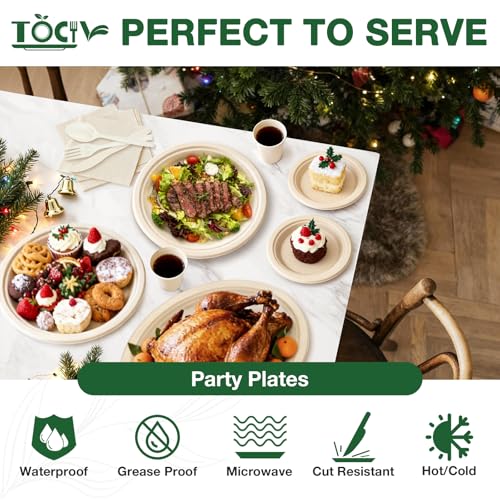 350 Pcs Nature Eco-Friendly Disposable Dinnerware Set for 50: 10in & 7in Plates, 8oz Cups, 6.6in Napkins + Utensils