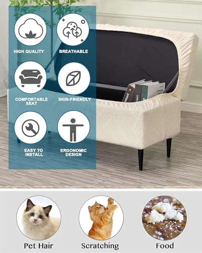 Large Stretch Ottoman Slipcover - Washable Beige Furniture Protector