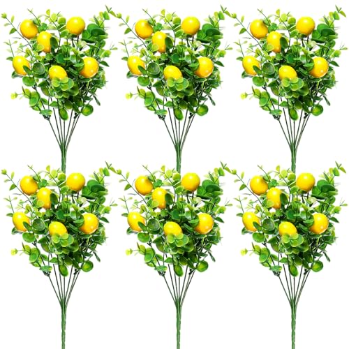6 Pack Artificial Lemon Branches - Vivid Yellow Faux Lemons for Home Decor