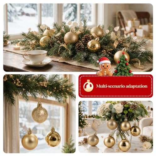 AERORIBOW Gold Christmas Ornament Balls 4cm - Set of 24 Holiday Tree Decor