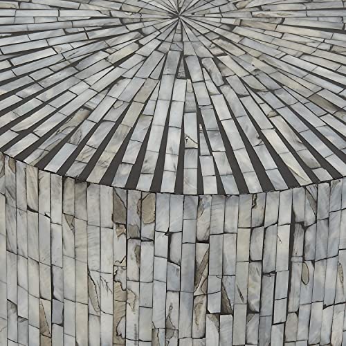 Mother of Pearl Mosaic Side Table, Light Blue Round Accent Table 20-inch