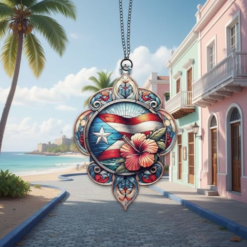 TRUMPETIC Puerto Rico 2026 Christmas Ornament - 4 Inch Flag Hibiscus Decor, Housewarming Gift, Puerto Rican Holiday Decor