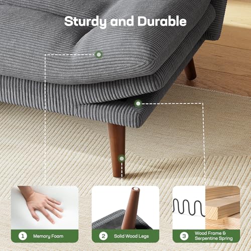 Convertible Corduroy Futon Sofa Bed, 66-Inch Adjustable Sleeper Loveseat