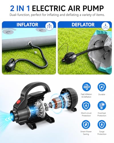 Electric Air Pump for Inflatables - 400W Quick Fill Inflator/Deflator with 4 Nozzles