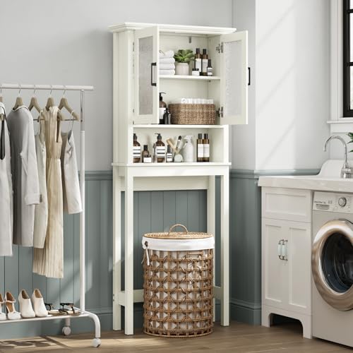 Over-the-Toilet Storage Cabinet with Adjustable Shelf, Cream White