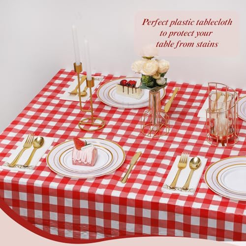 Red Checkered Plastic Table Cover Roll 54 Inch x 300 Feet with Cutter Box