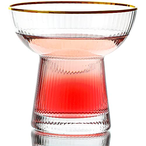 Lysenn Gold Rim Stemless Margarita Glasses Set of 2, 10oz Cocktail Glasses