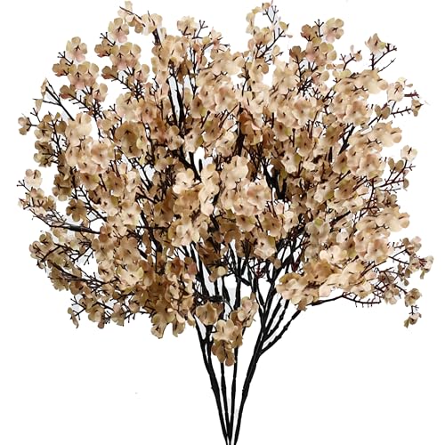 Artificial Light Brown Baby's Breath Flowers - 6 Bundles, 18.5" Silk Gypsophila for Modern Home Decor