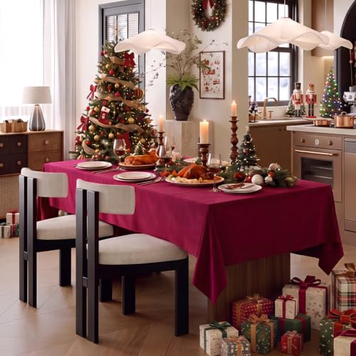ZIWUROAD Red Wool Velvet Waterproof Rectangular Tablecloth 120x60 Inch
