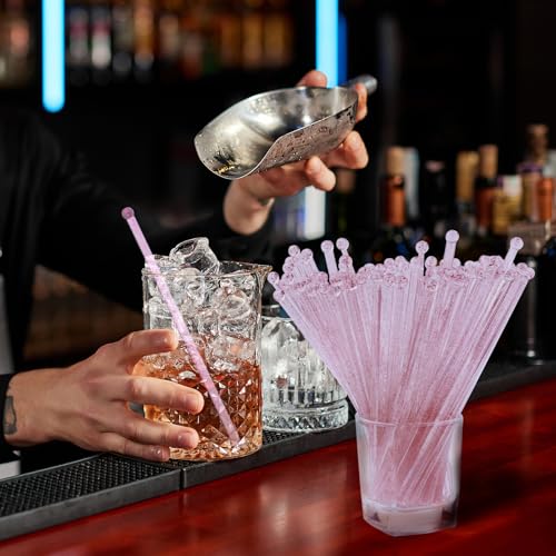 Pink Glitter Plastic Cocktail & Drink Stir Sticks - 100 Pcs, 7.24 Inches