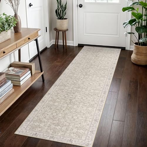2x7 Washable Runner Rug, Non-Slip Vintage Floral Area Rug for Hallway Kitchen