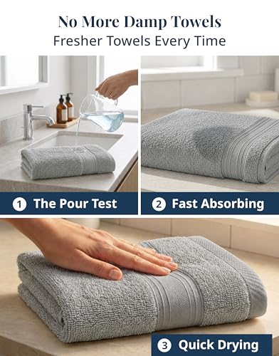 100% Cotton Hand Towels - 4 Pack Soft & Absorbent Grey Bath Towels 16x28