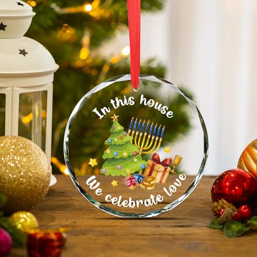 Hanukkah Christmas Ornament with Menorah & Dreidel - Crystal Hanuka Decoration