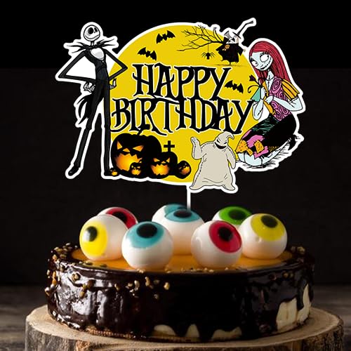 Night Before Christmas Nightmare Happy Birthday Cake Topper - Halloween Skeleton Decor