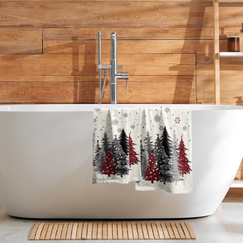 ABSOP Christmas Gray Red Tree Hand Towels 14.4 x 28.3 in (Pack of 2) Xmas