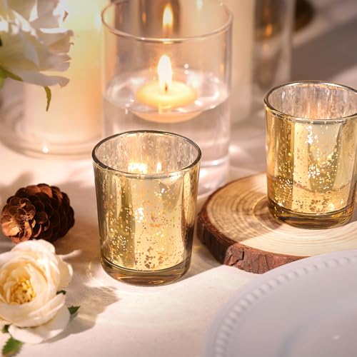 Gold Votive Candle Holders Set of 36 - Mercury Glass Tea Light Holders