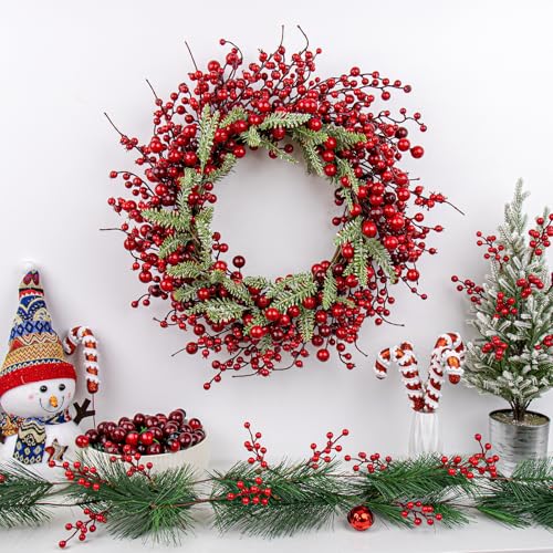 Yawwind Red Christmas Wreath 20 Inches Farmhouse Holiday Decor Front Door