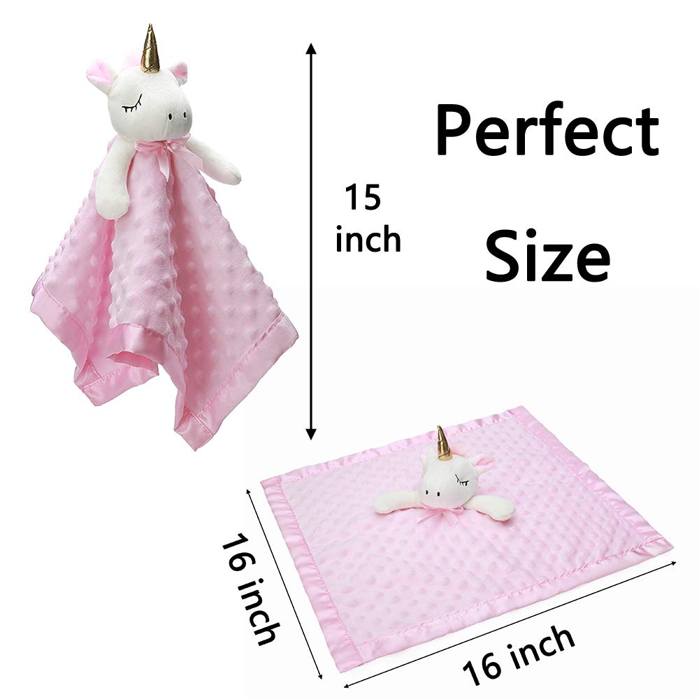 Pro Goleem Unicorn Lovey - Soft Plush Pink Security Blanket for Girls | 16-Inch Snuggle Toy
