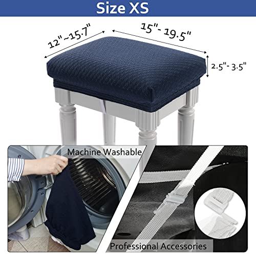 4-Piece Navy Blue Vanity Stool Slipcovers - Stretch Jacquard Fabric
