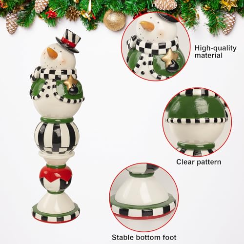 Bechivie Black & White Checkered Snowman Christmas Decor - White Variation, 14.6"