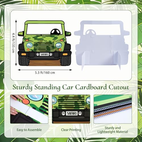 Jungle Safari Car Cardboard Cutout, 5.3ft Large Party Photo Booth Prop