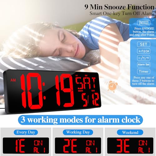 17.2-Inch Large Digital Wall Clock with Remote Control and LED Display