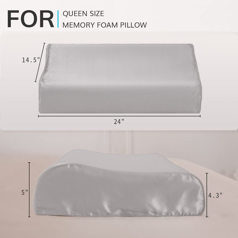 PROMEED Mulberry Silk Pillowcase for Contour Memory Foam Pillow, Natural 23 Momme Silk Latex Pillow Case Cover, Pefect Fit for Royal Therapy Cervical Neck Pillow (Light Grey, Queen-24"x14.5"x5"/4.3")